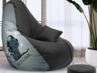 Biggie Bean Bag with Beans Filled 6XL Bean Bag with Free Cushion and Footrest - Official : Beanchic Combo (Matching Color : Printed, Yah I Am Listening - Black Grey) - Faux Leather