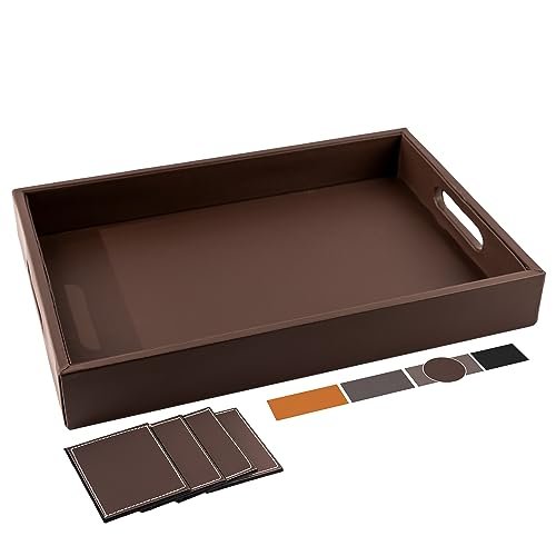 Birch & Co. Wooden Tray For Serving- 10 Inch X 15 Inch- Round Shape Serving Tray- Tray Set For Decoration- Tea Trays- Big Coffee Tray- Premium Mdf Trey- Wooden Serving Trays- Resin Tray,Brown