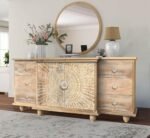 CORSICA DESIGNS Sunburst 6FT Long Wooden Storage Cabinet for Living Room, Bedroom, Dining and Home, Modern Sideboard Organizer with Drawers and Shelving, Large Console Table for Hall and Entryways