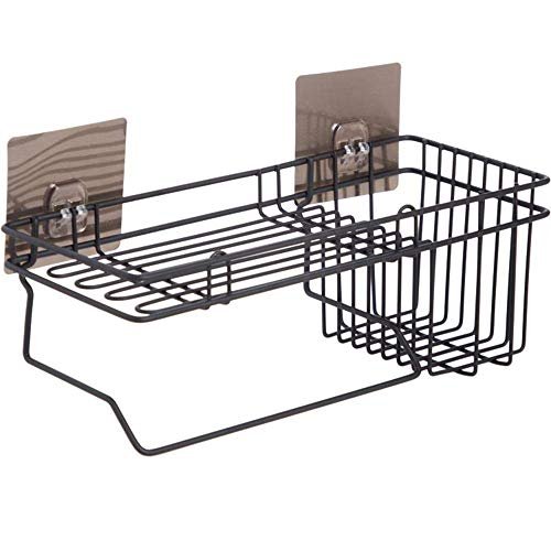 Coofandy Corner Shower Caddy Shelf, Tap Organiser Clip Storage Rack, Sponge Holder, Bathroom Wall Hanging Storage Shelf, Rack with Shampoo, Soap Holder and Towel Rack Hanger, Wall Mount Holder