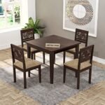 DRIFTINGWOOD Zigzag Sheesham Wood Dining Table 4 Seater | Four Seater Dinning Table with 4 Chairs for Home | Rosewood, Walnut Finish, Self Assembly(DIY)