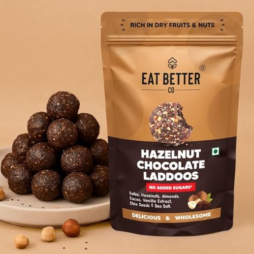 EAT BETTER CO - Hazelnut & Chocolate - Dates & Dry-Fruits Laddoos - Pack of 20 | No Added Sugar, High Protein & Instant Energy | Healthy Chocolate | Healthy Snacks | Energy-Bar Replacement