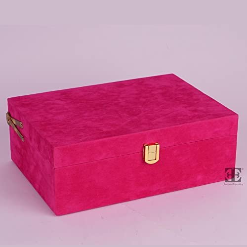 Each and Everything Luxury Classic Ornament Decorative Velvet Suede Trunk box for Gifting and Storage (Rani pink) | Tarot | A divine intention