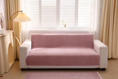 HOMETHREADS Chenille Fabric 1 Seater Couch/Sofa Covers | Luxurious Slipcover Solutions for Sofas, Armchairs, and Loveseats (Peach, 4 Seater | 200x180cm)