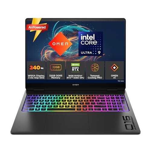 HP Omen 16 Max, Intel Core Ultra 9 275HX processor,16GB NVIDIA RTX 5080 Gaming AI Laptop (32GB DDR5,1TB SSD) 60-240 Hz,3Ms,IPS,WQXGA,16''/40.6Cm,Win11,M365* Office24,Black,2.68Kg,RGB Backlit, Ah0076Tx