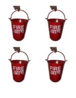 Iron Safety Fire Bucket for Fireplace Burning Wood Indoor Outdoor Ashes Carrier Container 9L Red Color (Pack of 4)