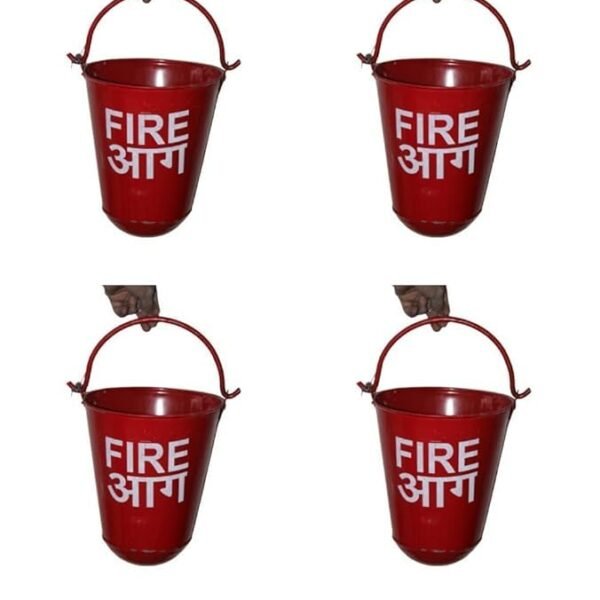Iron Safety Fire Bucket for Fireplace Burning Wood Indoor Outdoor Ashes Carrier Container 9L Red Color (Pack of 4)