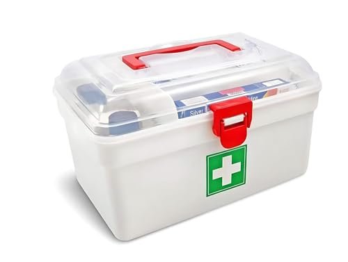 JB Export First Aid Kit Emergency Medicine Storage Box with Detachable Tray and Transparent Lid and Handle for Home Travel
