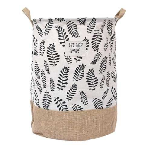 Kuber Industries Laundry Basket|Round Foldable Laundry Basket|Flower Gol Jute Storage Bag|Clothes Basket|Toy Storage Basket|45 LTR|Brown, 36 cm, 350 mm, 45 cm
