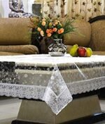 Kuber Industries Polyvinyl Chloride Table Cloth|Center Table Cover|Round Table Cover|Table Cover 4 Seater|Silver Lace
