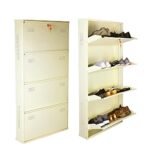Laxmi KAPAT 4 Door Metal Shoe Rack Wall Mounted For Home With Central Locking, Can Hold Upto 20 Shoes Pair, 3 Year Warranty (54" X 28" X 6" Inch, Ivory), 15.24 X 71.12 X 137.16 CM