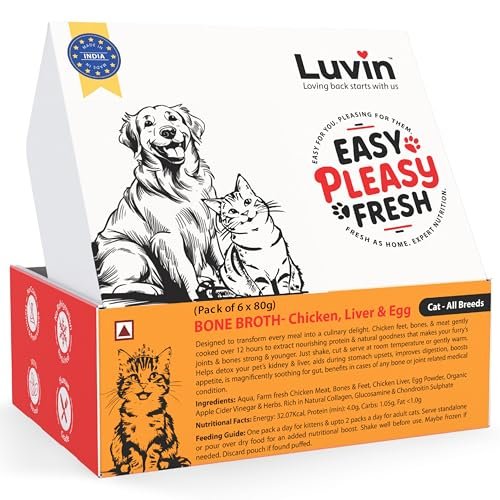 Luvin Chicken Bone Broth for Cats - 80ml (Pack of 6) | No Added Colors, Flavors or Preservatives | Human Grade | Cat Wet Food Topper