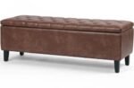MODERN WAVE Marco Large Fabric Upholstered Flip Top Storage Bench 3 Seater Sofa Couch Pouffe Sofa Bench Ottoman for Living Room, Bedroom, Office. (Brown Faux Leather)
