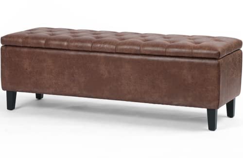 MODERN WAVE Marco Large Fabric Upholstered Flip Top Storage Bench 3 Seater Sofa Couch Pouffe Sofa Bench Ottoman for Living Room, Bedroom, Office. (Brown Faux Leather)