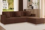 SOFA SANCTUARY – 4 Seater L Shape Convertible Sofa Set | Modular Sectional Couch for Living Room | Velvet Upholstery for Compact Spaces - Brown Color