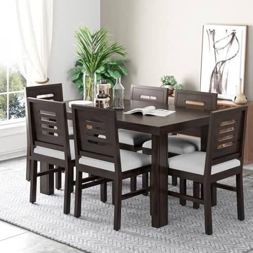 SONA ART & CRAFTS Solid Sheesham Wood 6 Seater Dining Table with 6 Chairs for Living Room | Walnut Finish