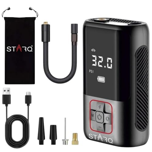STARQ Inflate Pro Portable 2in1 Tyre Inflator/Air Compressor with Digital Display|4000mAh Battery|for Cars, Motorcycles, Bicycles, Football| Upto 150 Psi| Flash Light|(Inflate Pro)