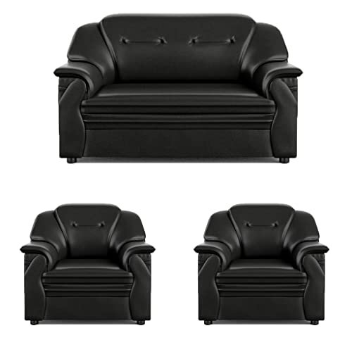 Sekar Lifestyle Polyurethane Series Leatherette Sofa Set for Living Room (Black, 2+1+1 Seater)