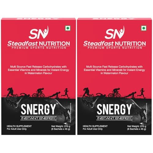 Steadfast Nutrition Snergy Instant Energy & Hydration Essential Vitamins & Minerals Energy Drink & Pre workout Supplements for Men & Women Watermelon 6 Sachets Pack of 2