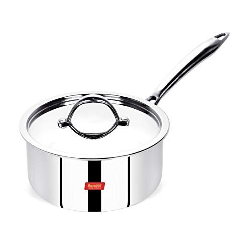 Sumeet Stainless Steel Cook Smart Triply Steel-Aluminium-Steel - 3 Layers Sauce Pan with Lid - 1700 ML- 16Cm