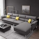 Sunuzu Ronssy 5 Seater Fabric RHS L Shape Sofa Set (Dark Grey)