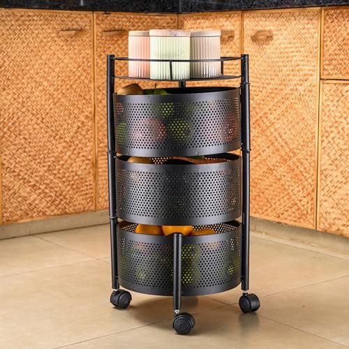 TEX-RO Kitchen Trolley with Wheels, Kitchen Organizer Items and Storage Solutions for Round Kitchen Organizer and Kitchen Accessories Items (Round,Layer 3)