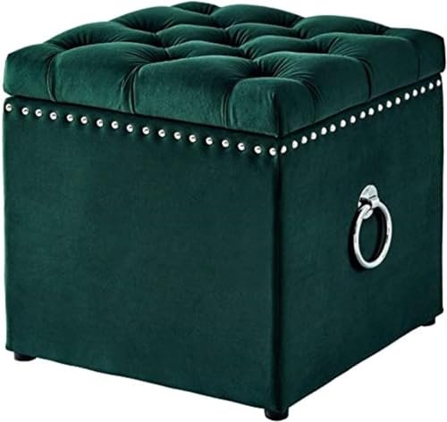 Woodilla Regal Velvet Square Tufted Ottoman with Hidden Storage, Square Stools for Sitting,Suitable for Bedroom,Living Room,Modern Accent Footstool,Button Tufted Velvet Square Storage Ottomans -Green