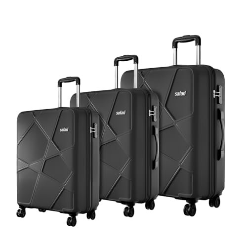 Safari Pentagon Pro 8 Wheels Set of 3 (Cabin + Medium + Large) Trolley Bags, Hard Case Polypropylene, 360º Wheeling Luggage, Travel Bag, Suitcase for Travel, Trolley Bags for Travel, Black
