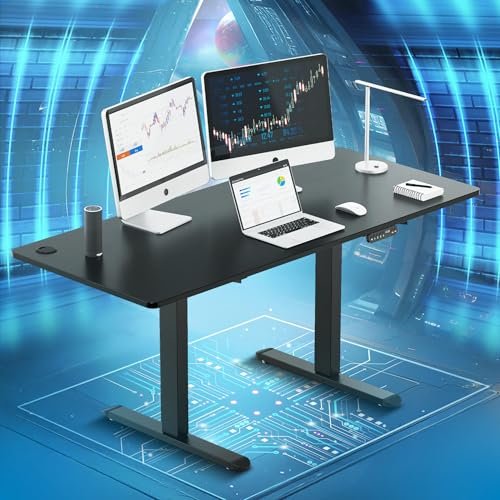 The Sleep Company - Adjustable Desk | Sit-Stand Ergonomic Table | Electric Height Adjustable Desk for Laptop | Work from Home Desk with Memory Preset Controller | 1600 x 700 Top | Black & Black