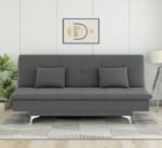 Adorn India Premium New Aspen 3 Seater Sofa Cum Bed 4X6 Velvet Suede with 2 Cushions (Color Dark Grey) and Suitable for All Indoor, with 3 Years Warranty