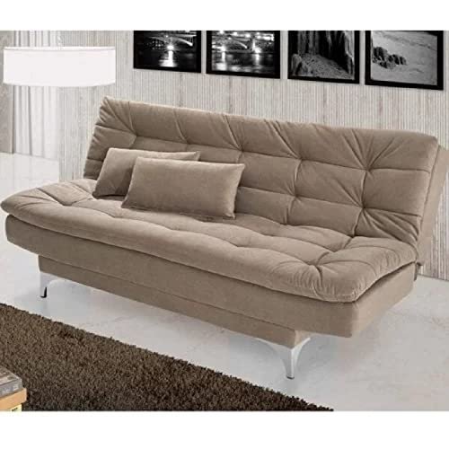AMATA Eagle 3 Seater Sofa Cum Bed Camel Suede velevt Fabric with Two Cushions Perfect for Home Living Office Room and Guests (Camel, Medium)(3 Years Warranty)