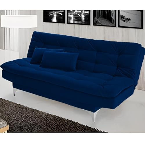 AMATA Eagle 3 Seater Sofa Cum Bed Royal Blue Suede velevt Fabric with Two Cushions Perfect for Home Living Office Room and Guests (Royal Blue 2, Medium)(3 Year Warranty)