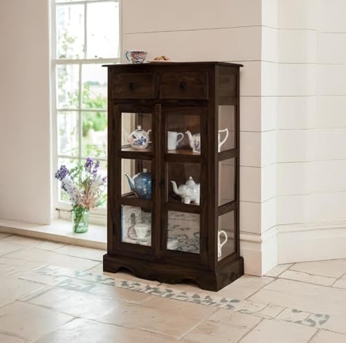 ANGEL FURNITURE Solid Sheesham Kitchen Medium Storage Crockery Cabinet in Walnut Finish, Semi Gloss, 75x35x120CM