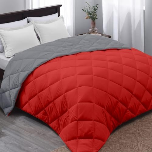 AYKA Reversible Comforter 220 GSM Microfiber Reversible AC Comforter/Blanket for Winter/Quilt/Duvets for King Size Double Bed Comforter (90 * 100, Red & Grey)| TC - 220