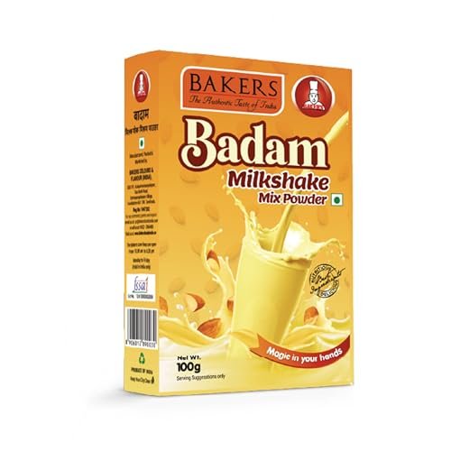 BAKERS Milk Shake Mix Powder - Badam Flavor (100g x 6, 600g) | Instant Thick & Creamy Shake Mix | Rich & Delicious Dessert Drink | Ready to Mix with Milk | No Preservatives |Ready in 30 Sec