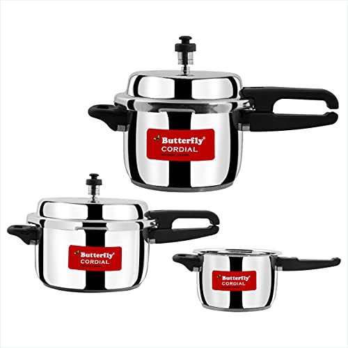 Butterfly Cordial 2, 3 & 5 Litres Outer Lid SS Pressure Cookers | Induction & Gas Stove Compatible | ISI Certified | 2 Years Manufacturer's Warranty | Stainless steel | Silver