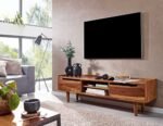 CHETAK FURNITURE 57 Inch Solid Sheesham Wooden Tv Unit for Living Room, Wood Floor Standing TV Unit, TV Stand, TV Cabinet, TV Entertainment Unit with 2 Door & 2 Open Shelf Storage, Natural Finish