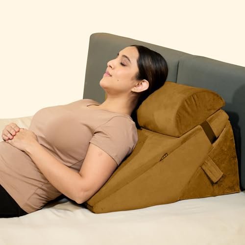CareFoam Wedge Pillow for Back Support, Adjustable with Headrest Memory Foam Bed Wedge Pillow for Sleeping, Acid Reflux, GERD, Snoring, Pregnancy, Post-Surgical Recovery | Velvet Tan | 22x22x12 Inch