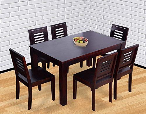 Credenza Sheesham Wood Dining Table 6 Seater Dining Table with Chair || Dining Table Set || Dining Room Set || Six Seater Dining Set | Durable Wooden Dining Table | 6 Seater, Mahogany Finish