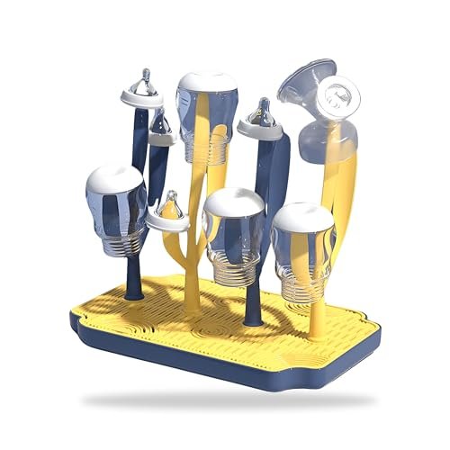 DaKos Baby Bottle Drying Rack, Baby Bottle Drying Stand, Drainer for Baby Bottles, Feeding Cup Nipple Storage with Detachable Tray, Compact and Portable Stylish Cactus Design (Yellow)