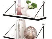 Dime Store Wall Shelf, Metallic Gold White Wall Mounted Shelves, Home Decor Items for Living Room/Bedroom, Set of 2 (White)