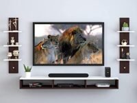 EVETO Wall Mount Tv Entertainment Unit/with Set Top Box Stand and Wall Shelf,Living Room 32 INCH TV Engineered Wood (32 INCH TV) (Brown-White)