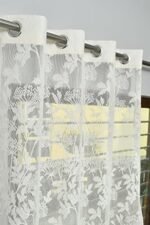 FAB CASTLE Net Semi Sheer Transparent Flower Curtains for Door 7 Feet, Pack of 1, Cream