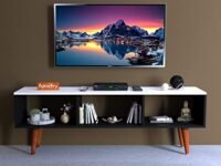 Furnifry Wooden TV Entertainment Unit/ Table for Home Living Room/3 Decker TV Stand/ Console Table Storage with 3 Display Shelves/Entertainment Center (130x21x45 Cm, Black & White)