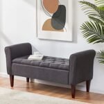 HOMECREST Upholstered Flip Top Storage Armrest Bench Ottoman Pouffe Puffy Settee 2 Seater Sofa Footstool for Livingroom Bedroom Office Hotel Guestroom (Grey) - Sal Wood