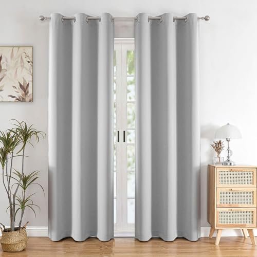 HOMEMONDE Blackout Long Door Curtain 8 Feet Pack of 2 - Solid 63% Light Blocking Curtains for Living Room, Energy Effcient & Fade Resistant Panels 96 Inch Long, (Greyish White, 243 x 118 CMs)