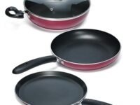Impex Non Stick Cookware Set of 4 Pcs | Non Induction Bottom Kitchen Set | Non-Stick Coated Aluminium Cookware Set | Tawa Pan | Fry Pan | Kadai Pan with Glass Lid | 1 Year Warranty, Multicolor