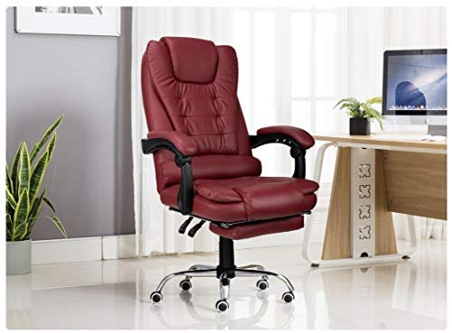 Kepler Brooks Italia Premium Leatherette Office Chair for Work | 3-Years Warranty | Boss Chair for Office, Ergonomic Executive Chair, Cushioned Arms & Seat, Leg Rest, Heavy Duty Metal Base (Burgundy)