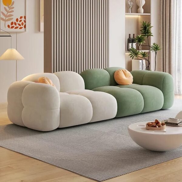 LEGACY OF COMFORT Prith Velvet Modern Cloud Sofa Upholstered 3 Seater Sofa Three Seater Sofa for Living Room Hotels & Offices (White/Green)
