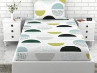 LORETO - A QUALITY LINEN BRAND 100% Cotton Bedsheet for Single Bed, 1 Single Bedsheet with 1 Pillow Cover | 144 TC Single Bedsheet Cotton, Hawaiian Blue and Pale Yellow Circle